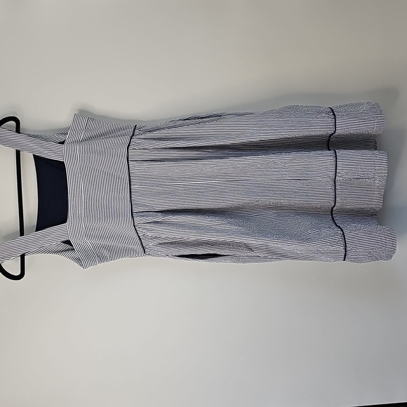 Lands' End Blue & White Seersucker Pinstriped Nautical Lined Dress wSide Pockets - Picture 14 of 15